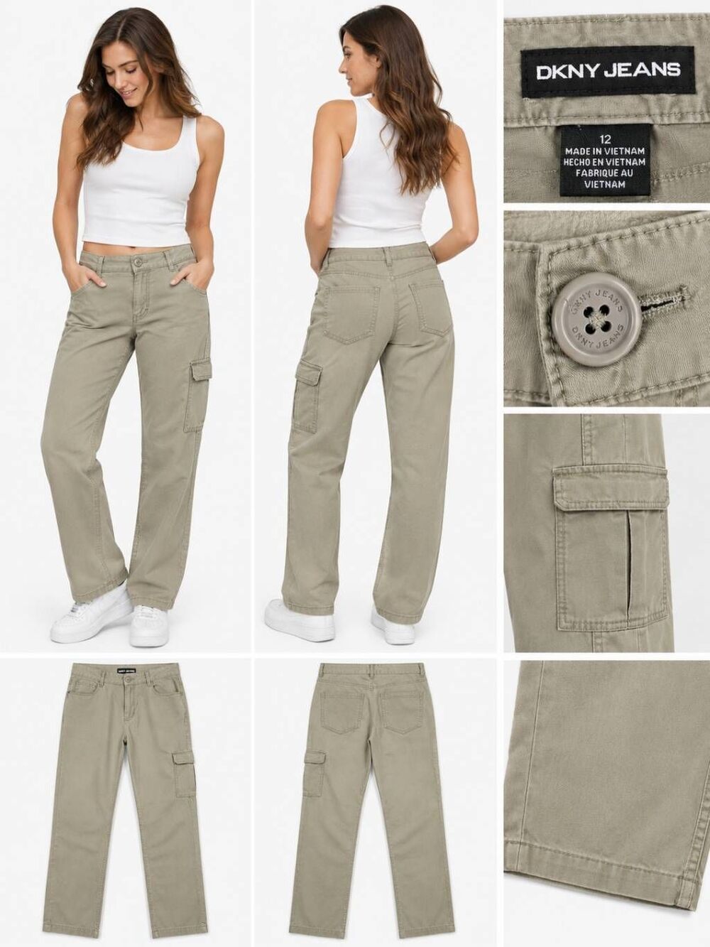 DKNY Jeans Women’s Cargo Pants Size 12 Khaki Straight Leg Pockets